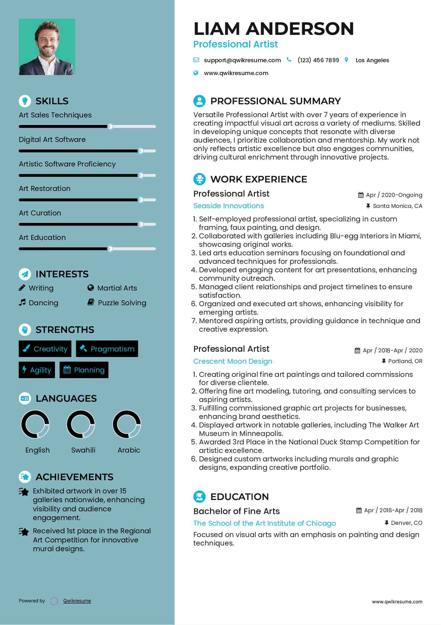 Professional Artist Resume Model