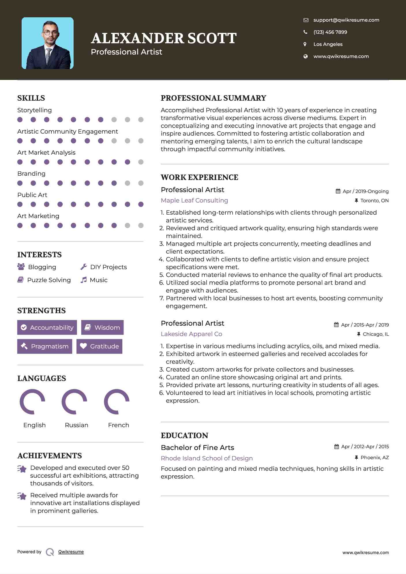 Professional Artist Resume Template