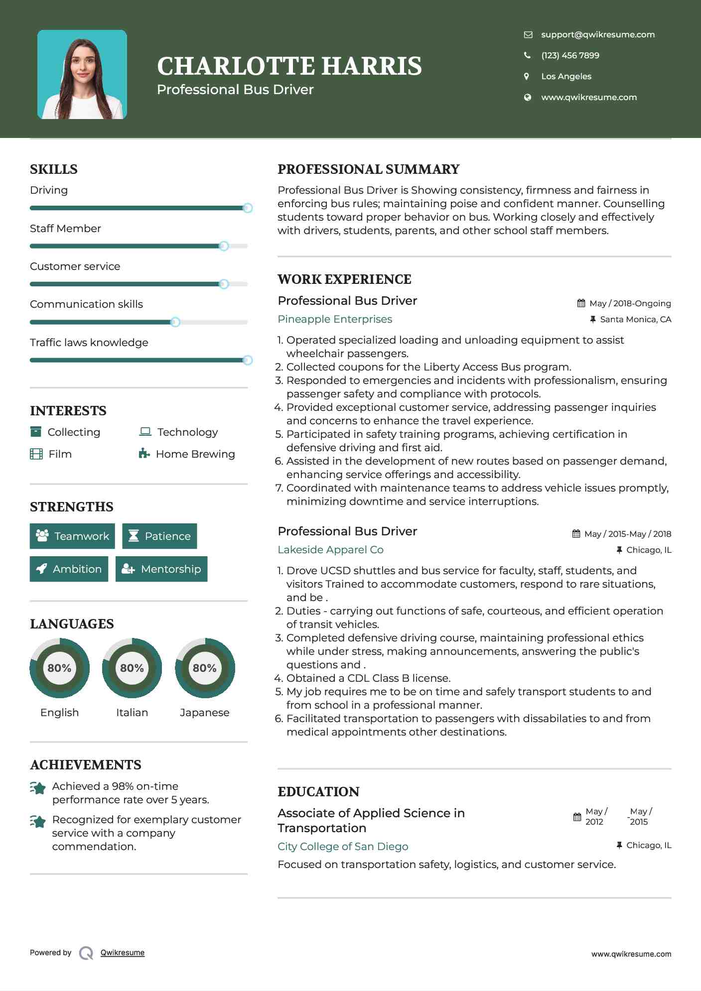 Professional Bus Driver Resume Format