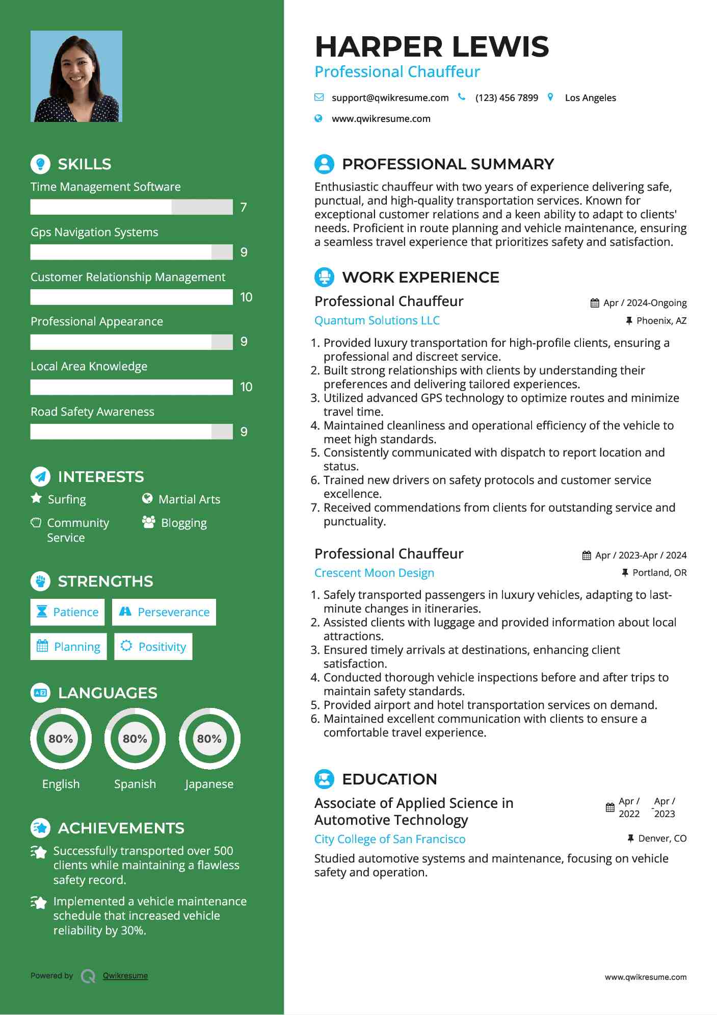 Professional Chauffeur Resume Sample