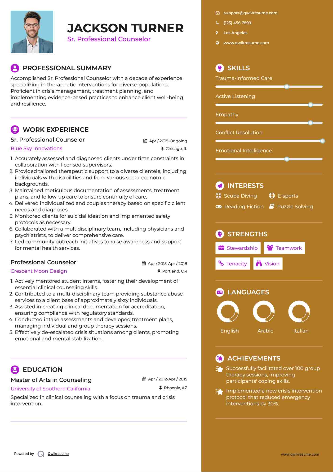 Sr. Professional Counselor  Resume Model