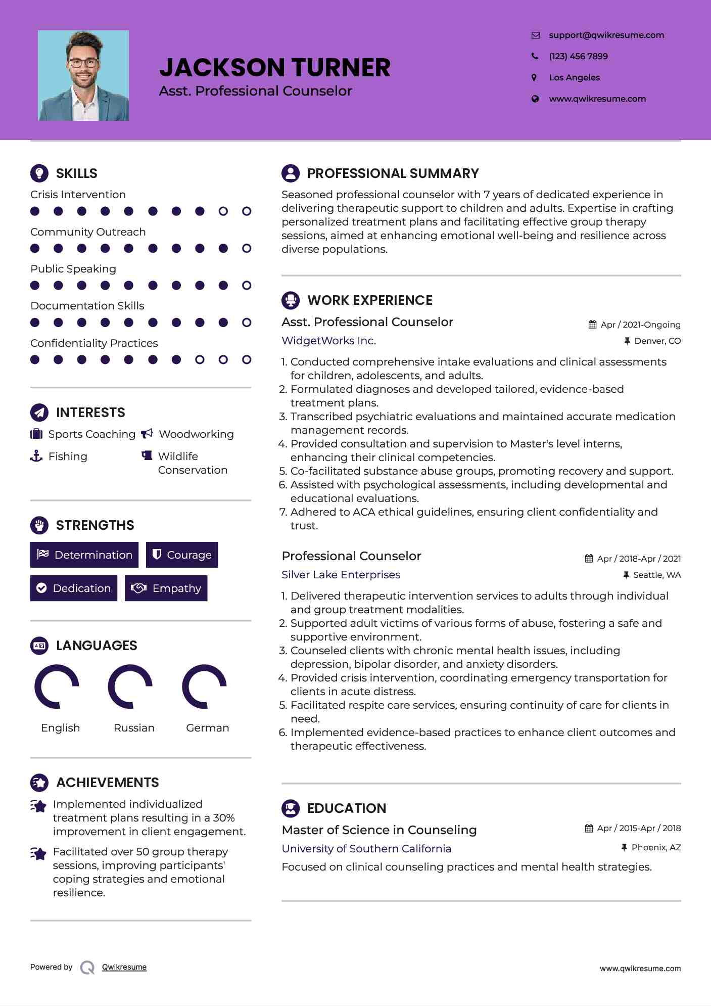 Asst. Professional Counselor Resume Format