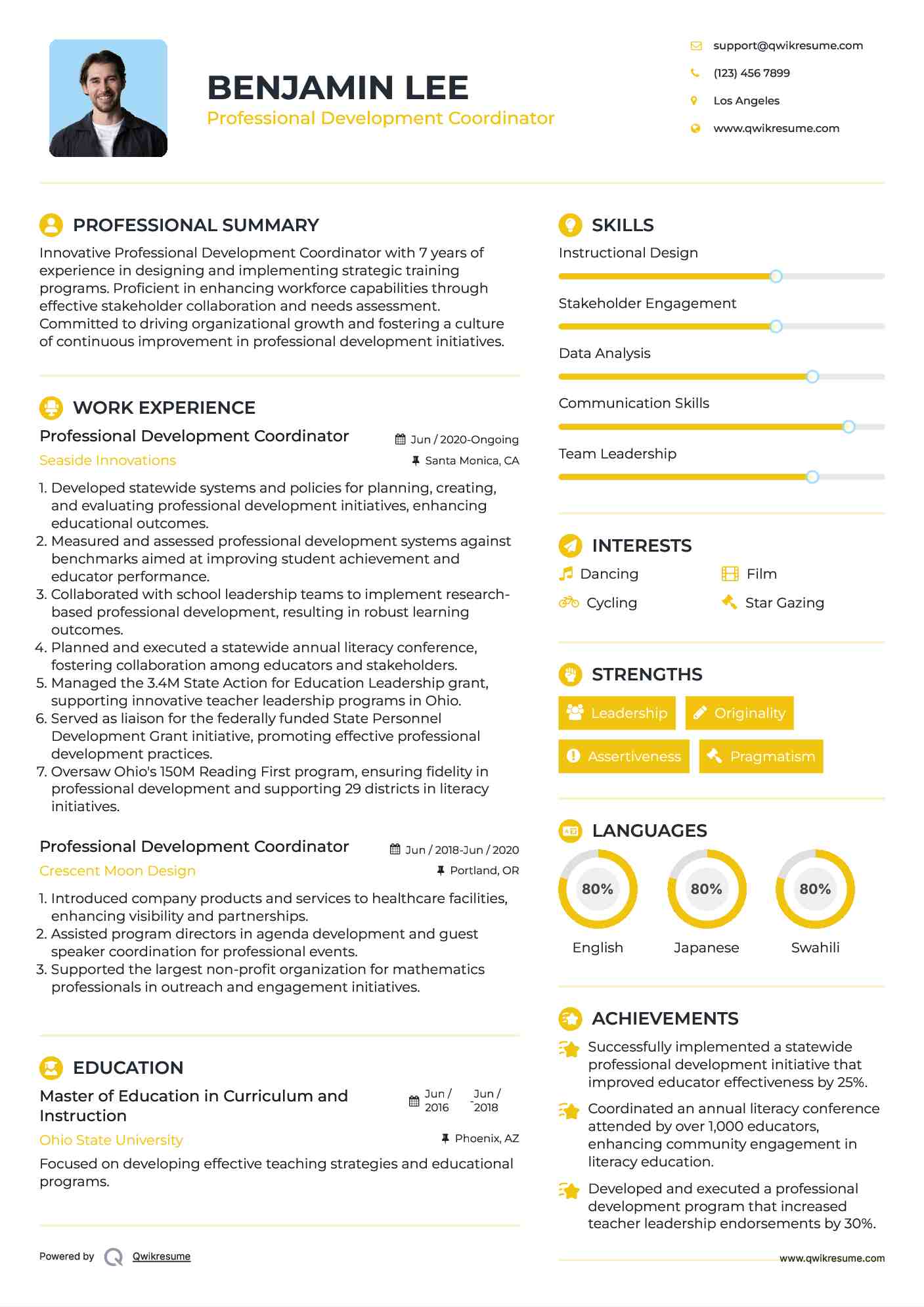 Professional Development Coordinator Resume Format
