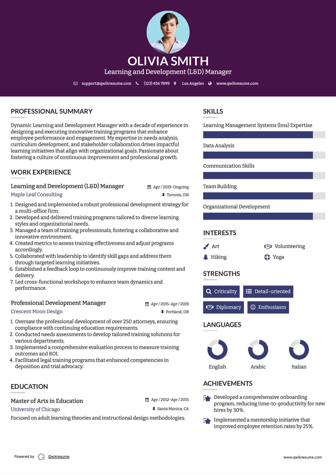 Professional Development Manager Resume Samples QwikResume