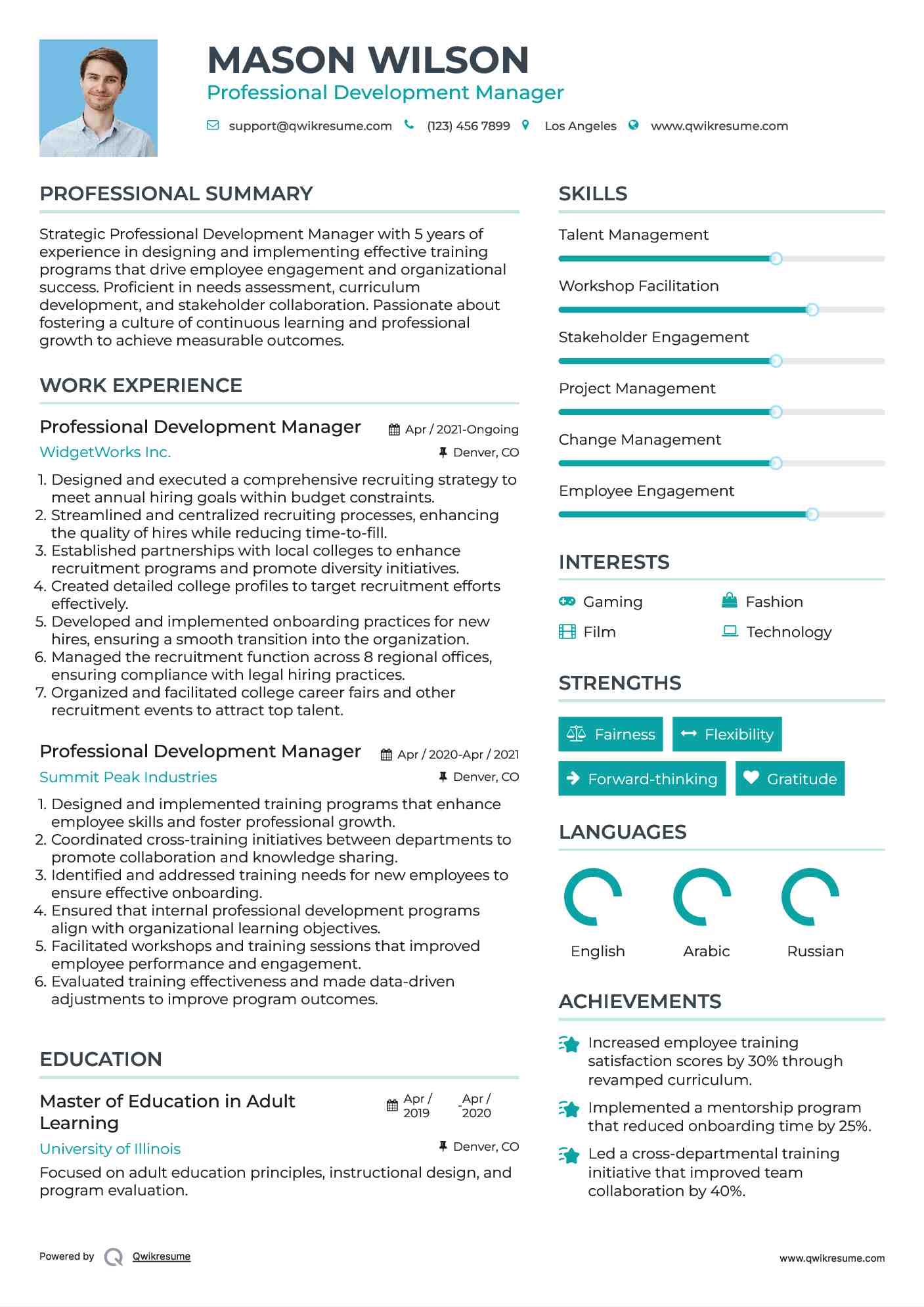 Professional Development Manager Resume Samples QwikResume