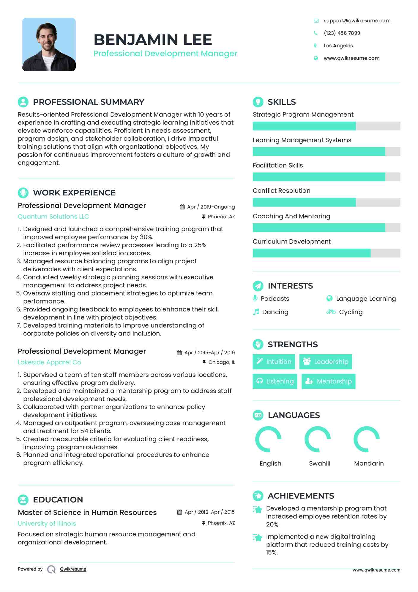 Professional Development Manager Resume Samples QwikResume