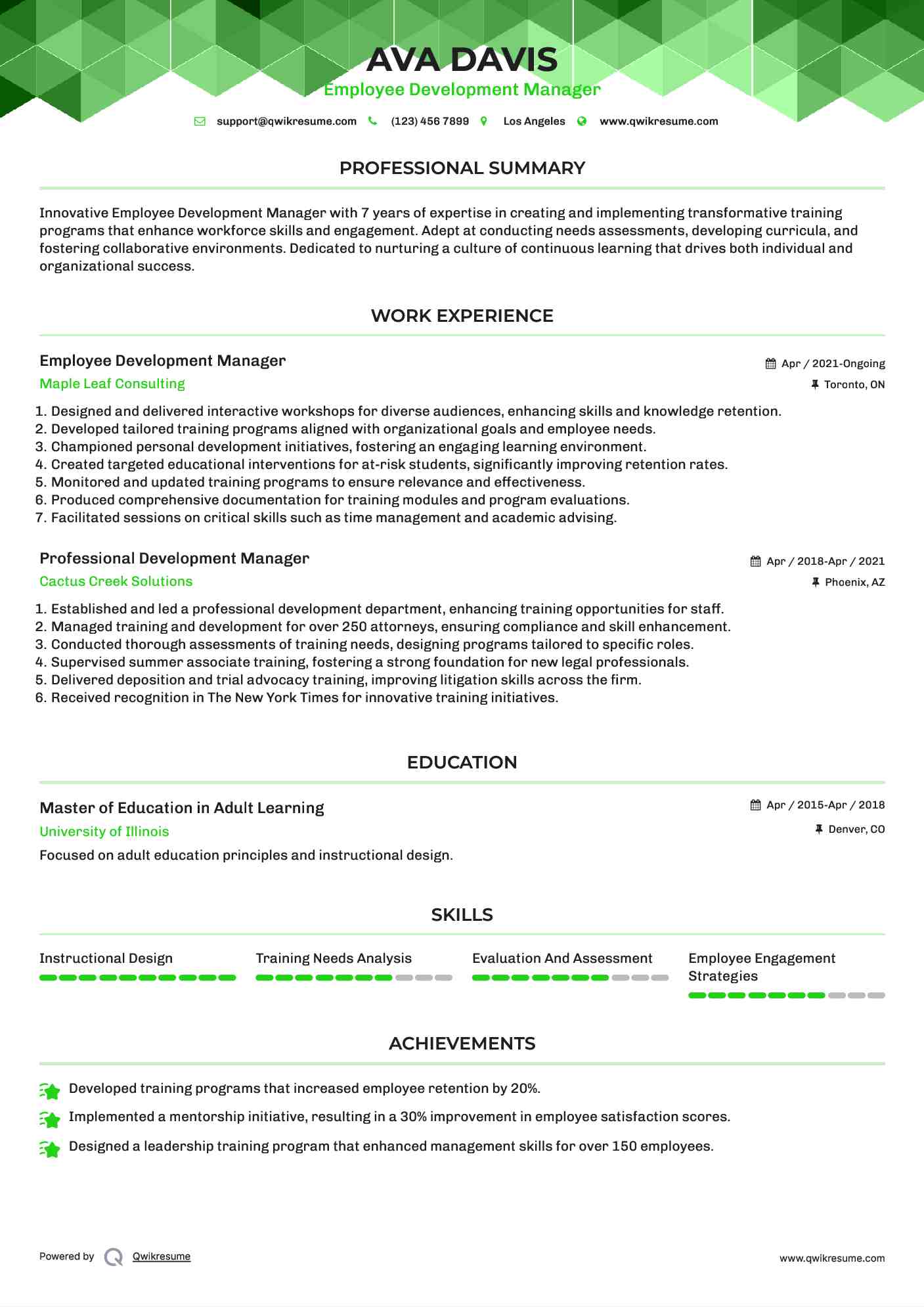 Employee Development Manager Resume Format