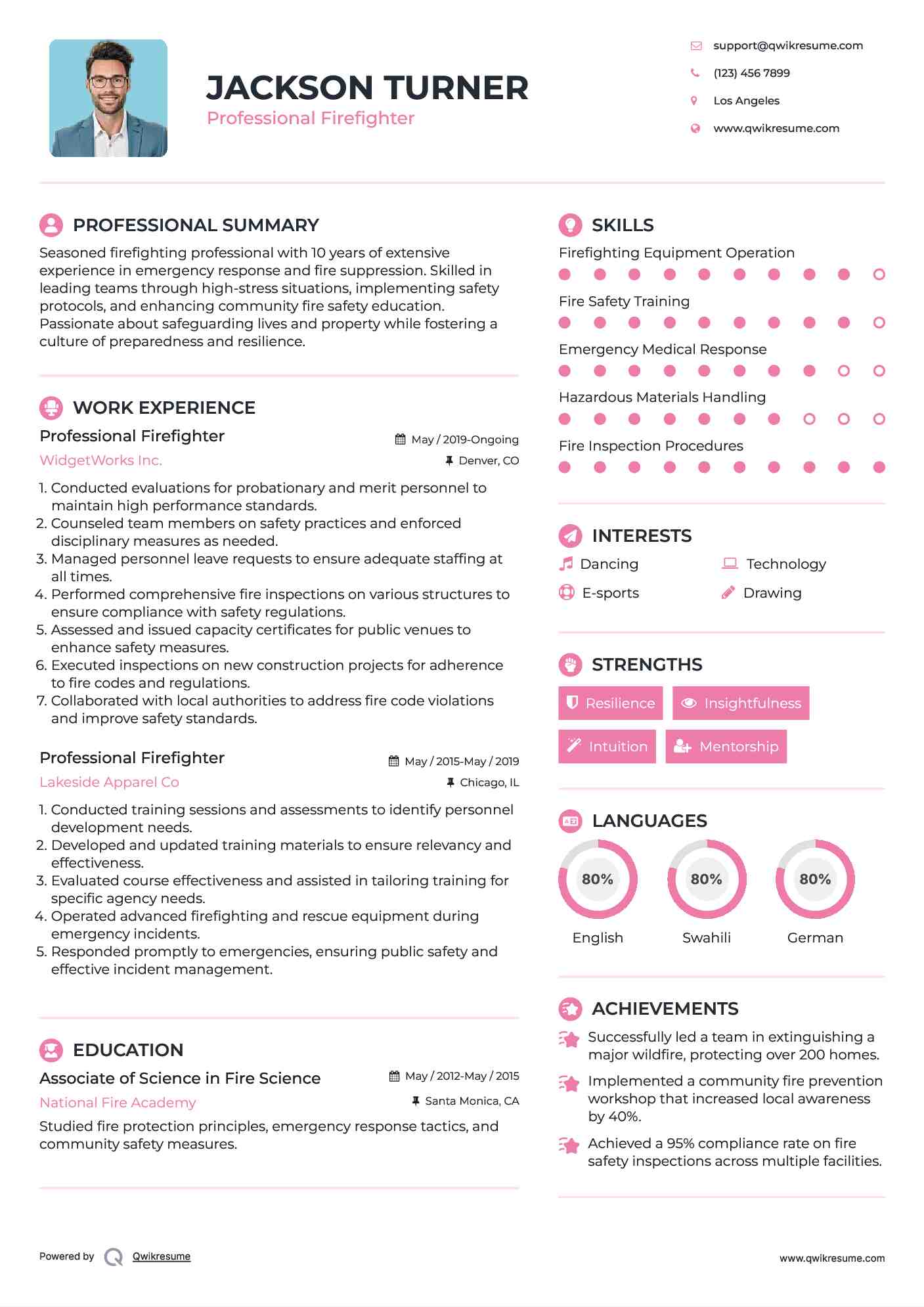 Professional Firefighter Resume Format