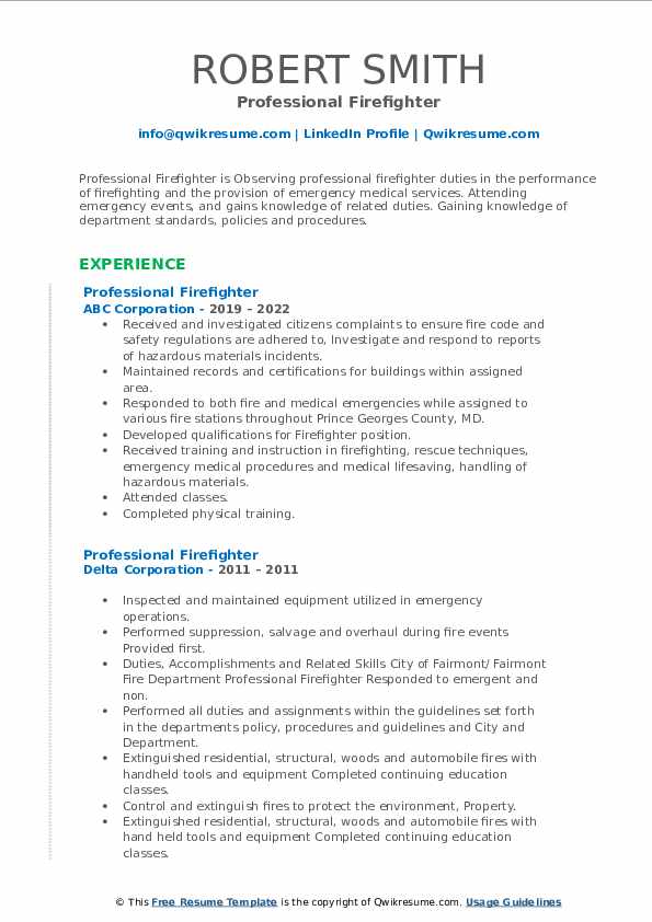 Professional Firefighter Resume - Professional Firefighter 1666844019 Pdf