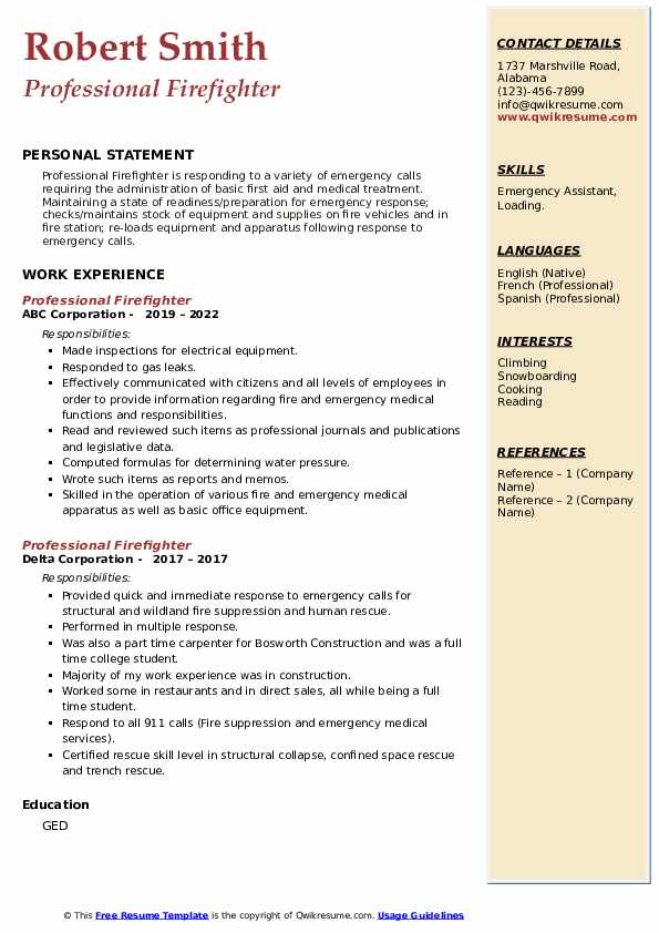 Professional Firefighter Resume - Professional Firefighter 1666844210 Pdf
