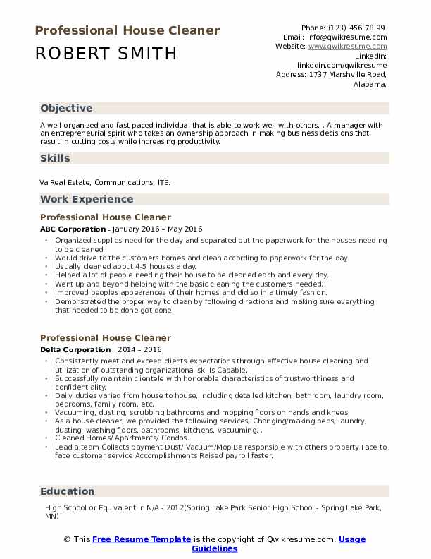 Professional House Cleaner Resume - Professional House Cleaner 1604040445 Pdf 