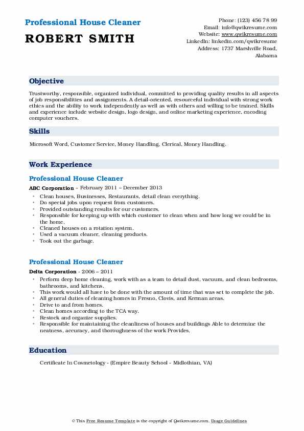 Professional House Cleaner Resume - Professional House Cleaner 1604040809 Pdf 