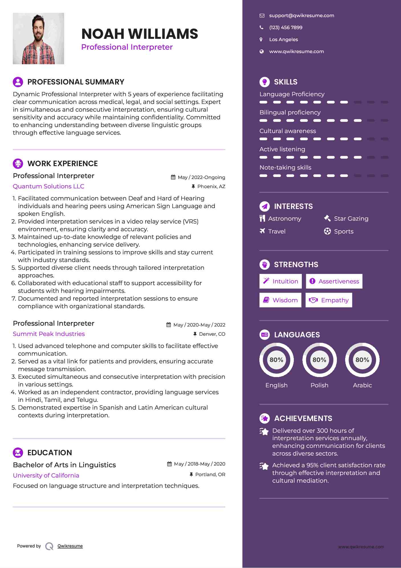 Professional Interpreter Resume Example