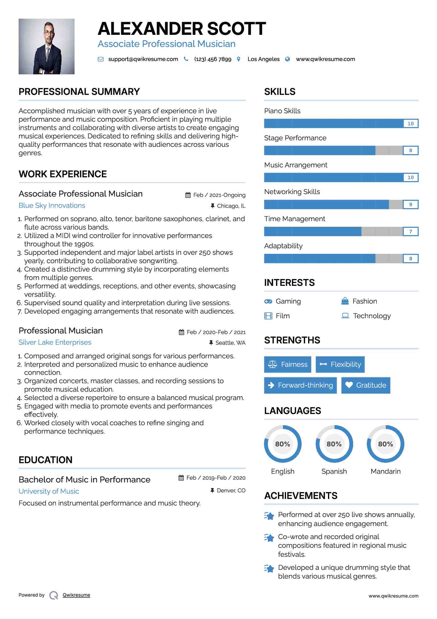 Associate Professional Musician Resume Format