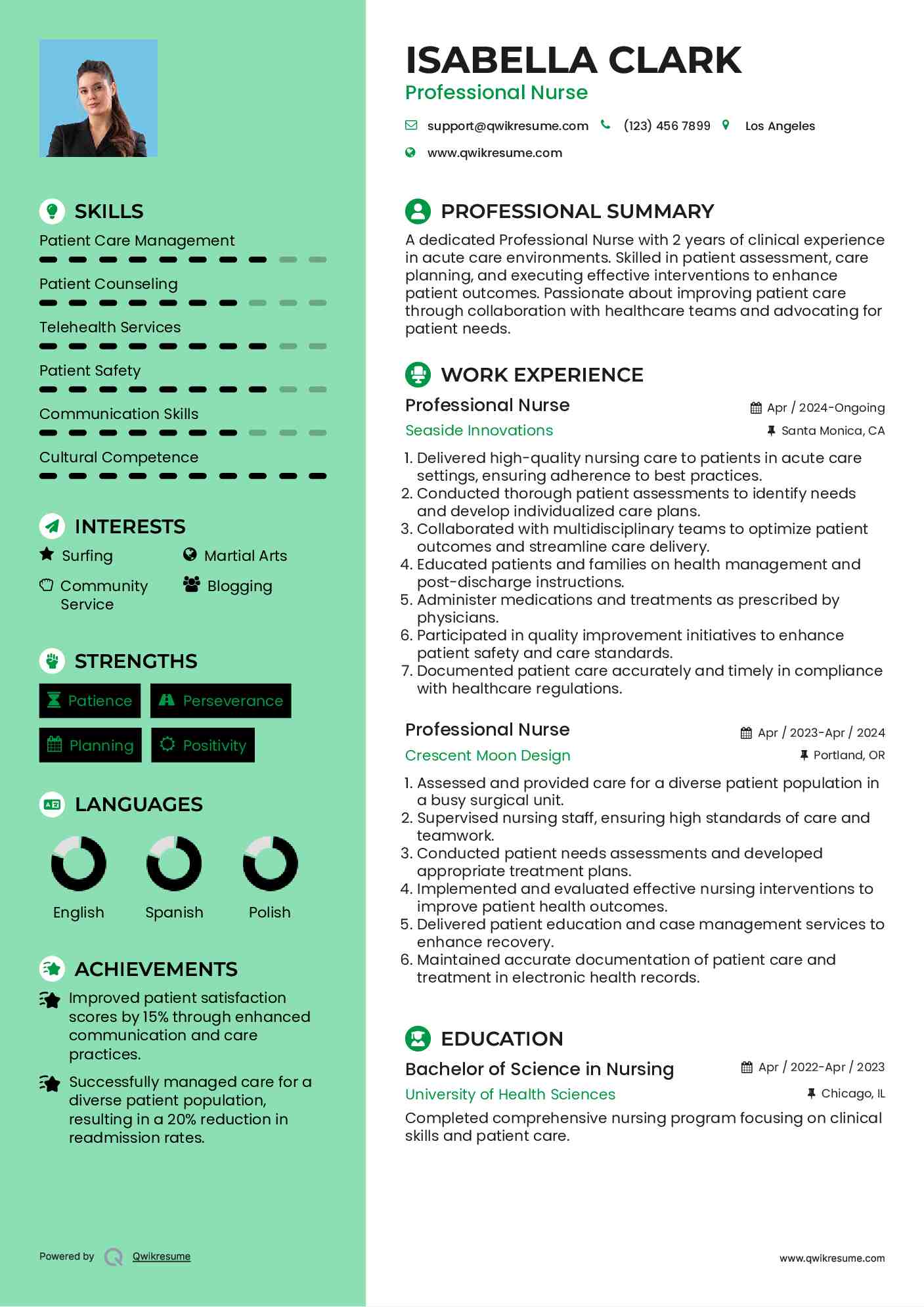 Professional Nurse Resume Example