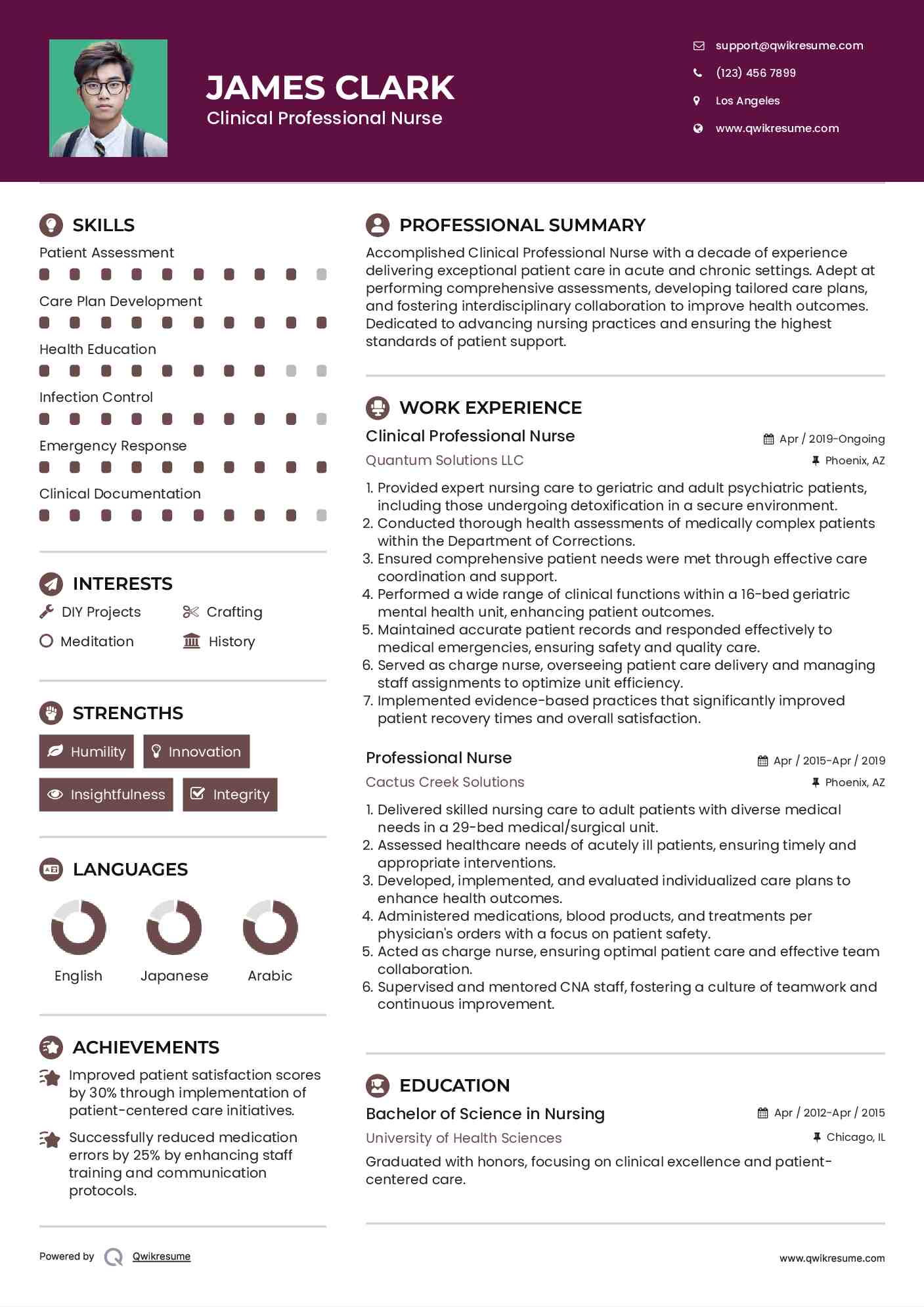 Clinical Professional Nurse Resume Format