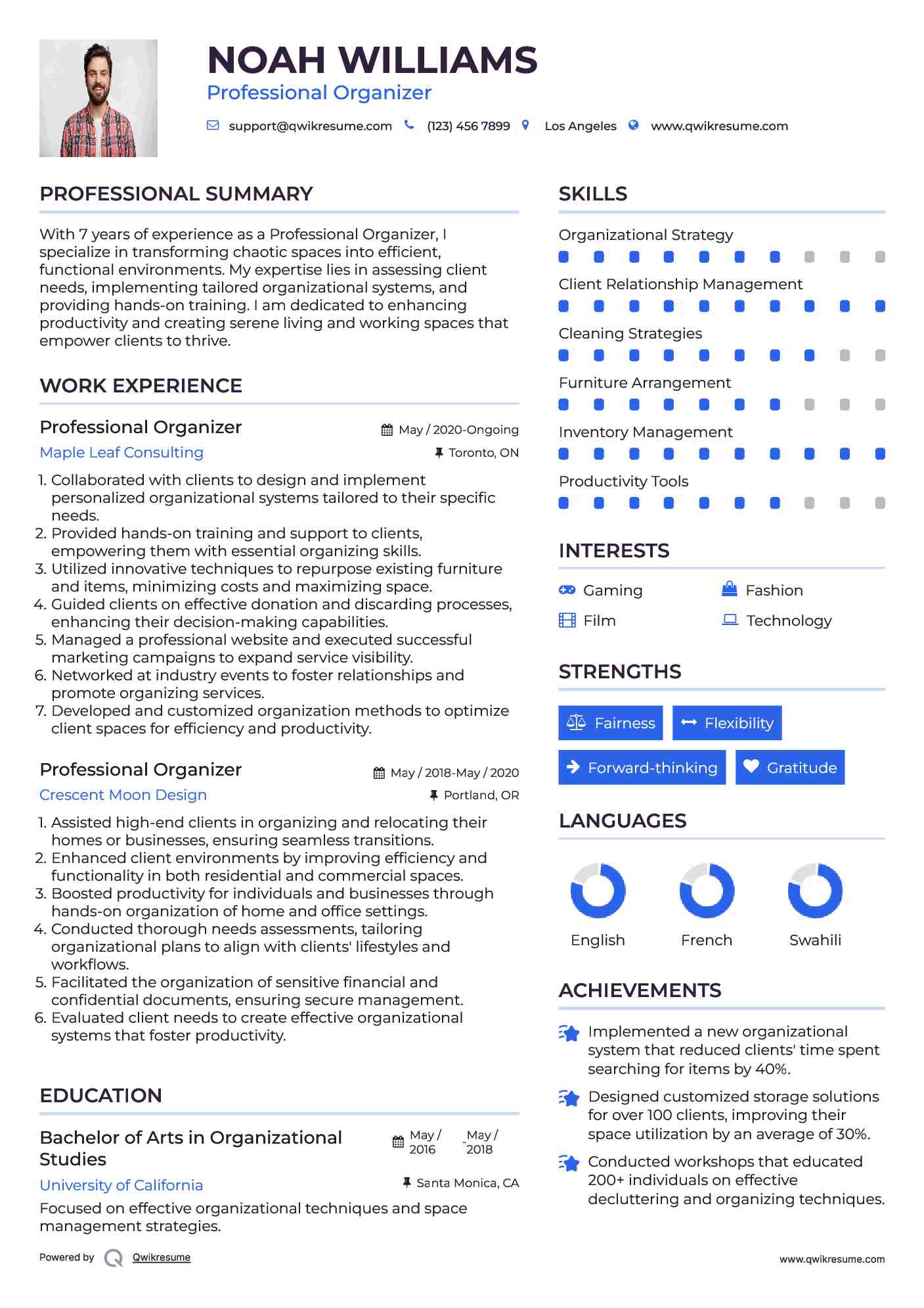 Professional Organizer Resume Template