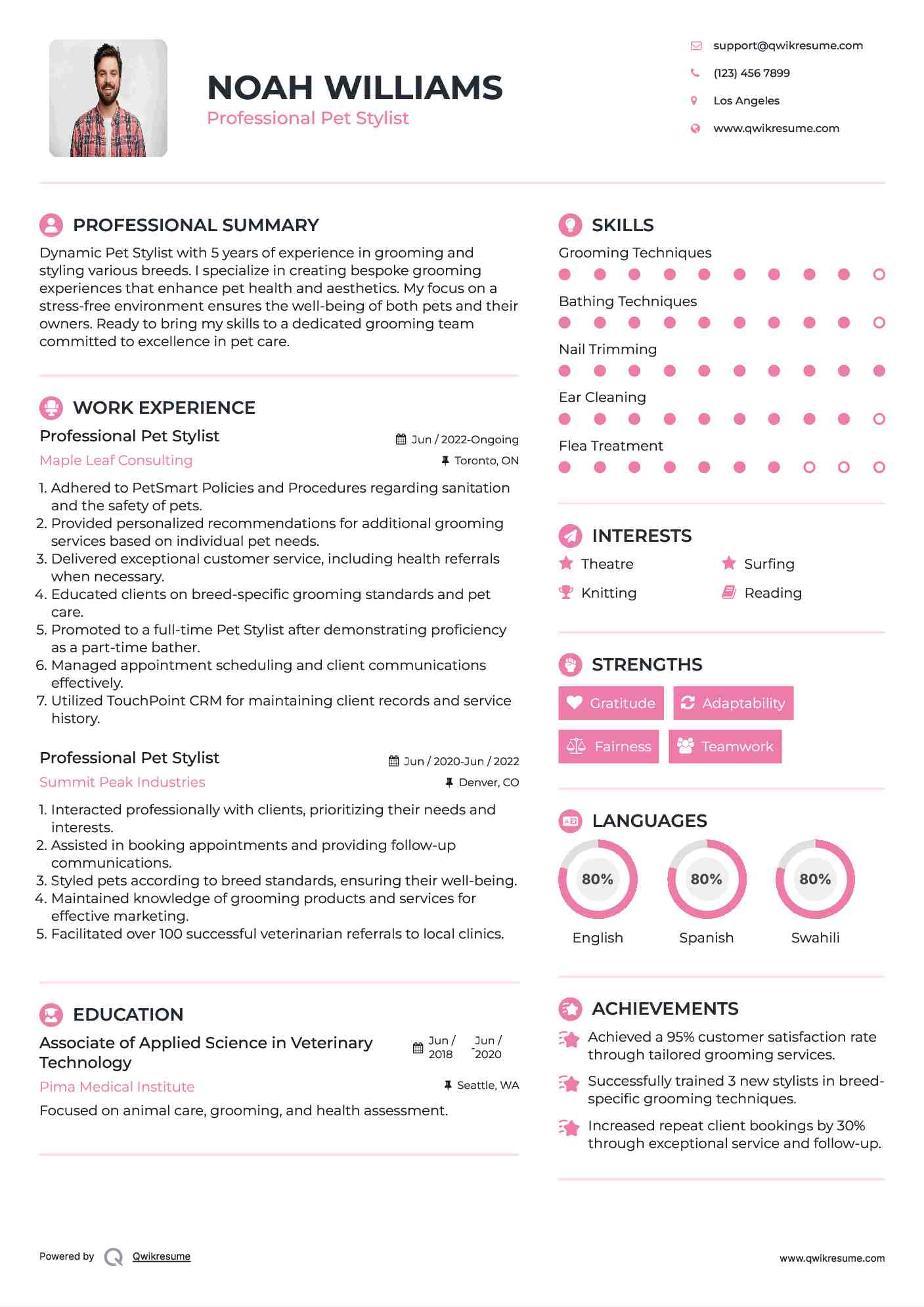 Professional Pet Stylist Resume Format