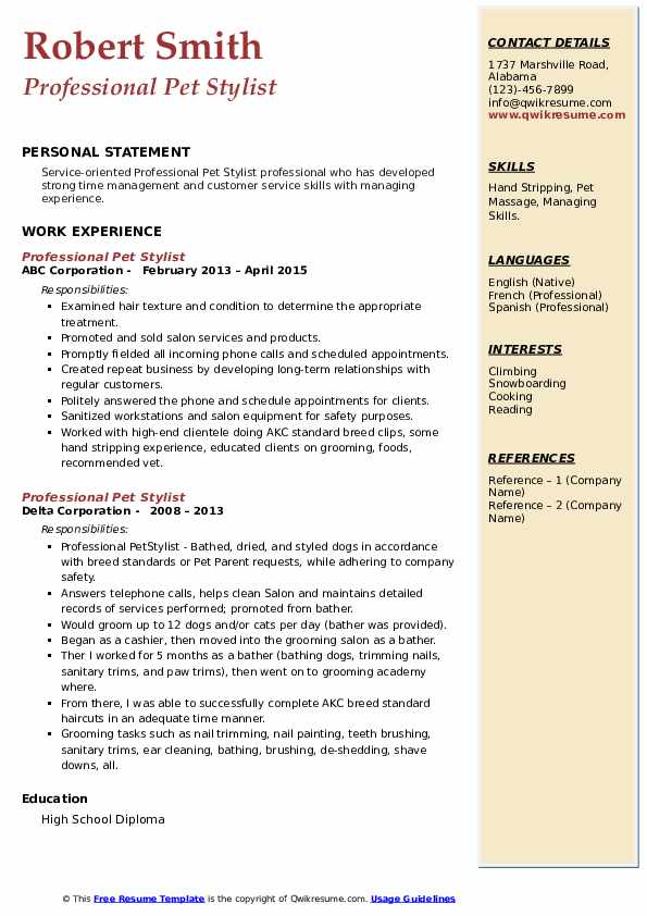 Professional Pet Stylist Resume Samples QwikResume