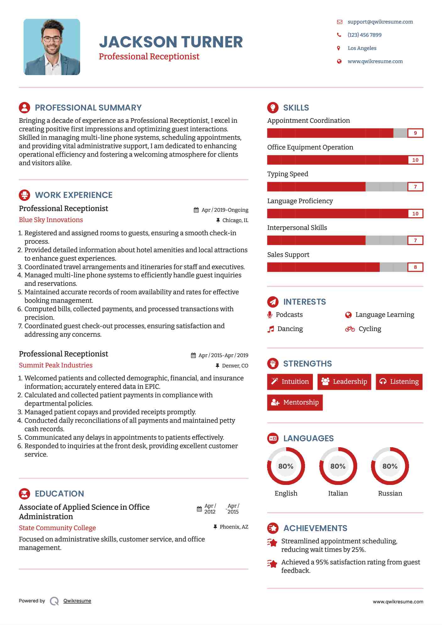 Professional Receptionist Resume Template
