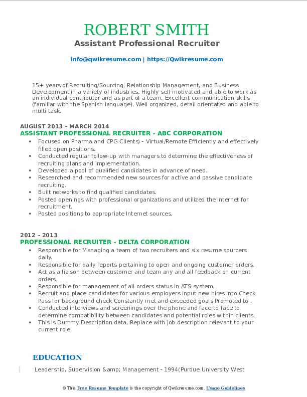 Professional Recruiter Resume Samples QwikResume