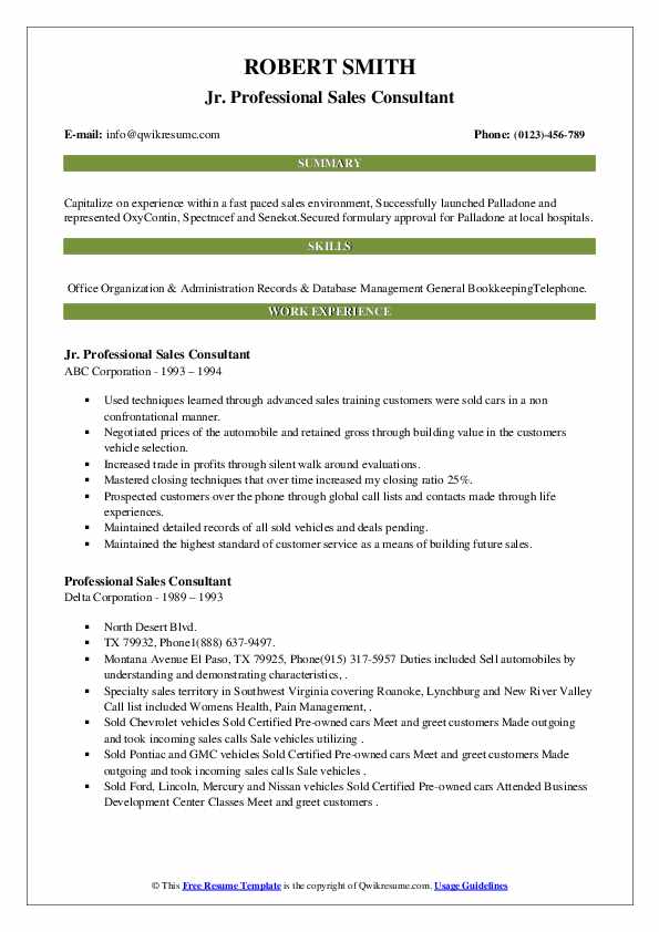 Professional Sales Consultant Resume Samples QwikResume