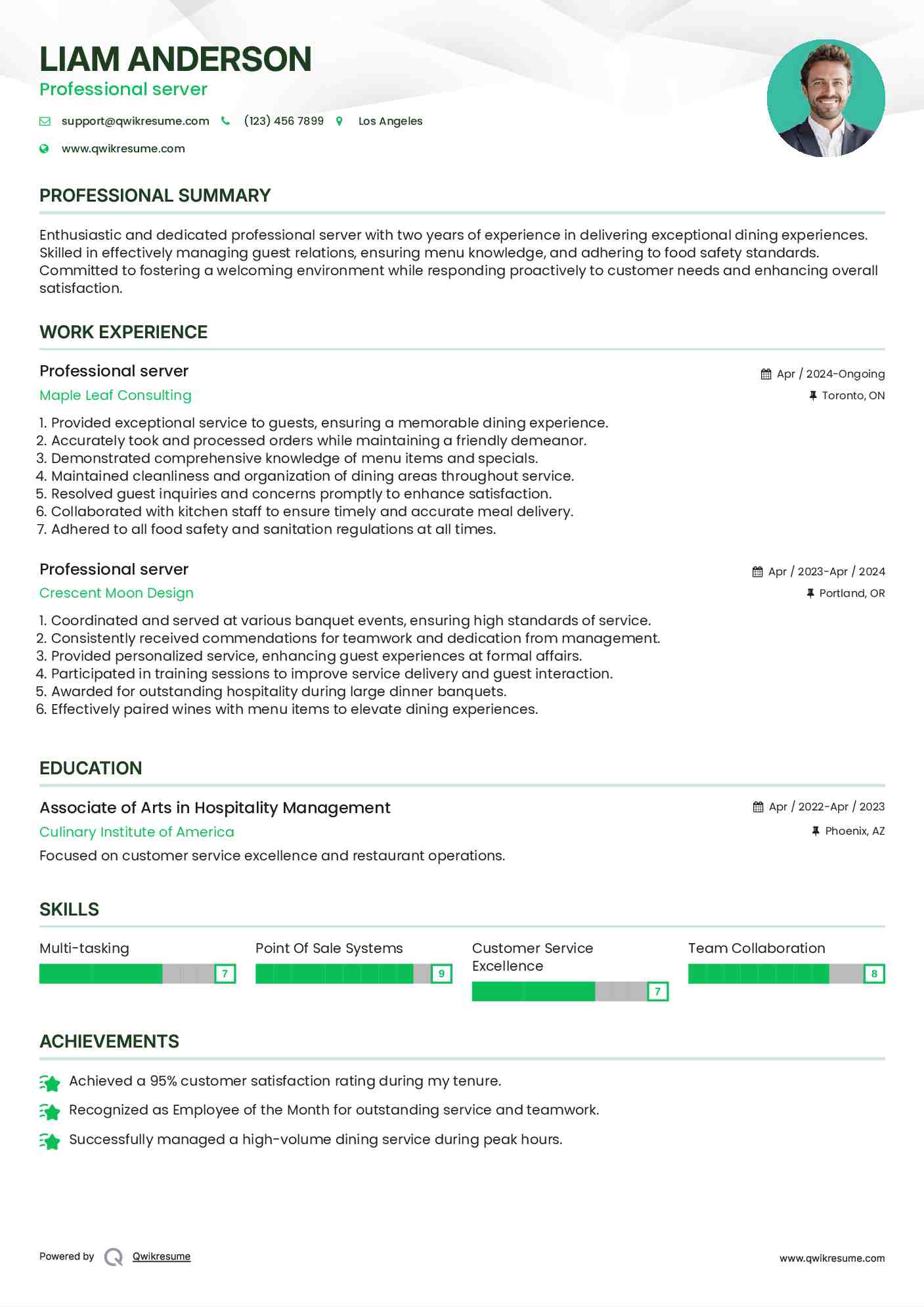 Professional server Resume Template