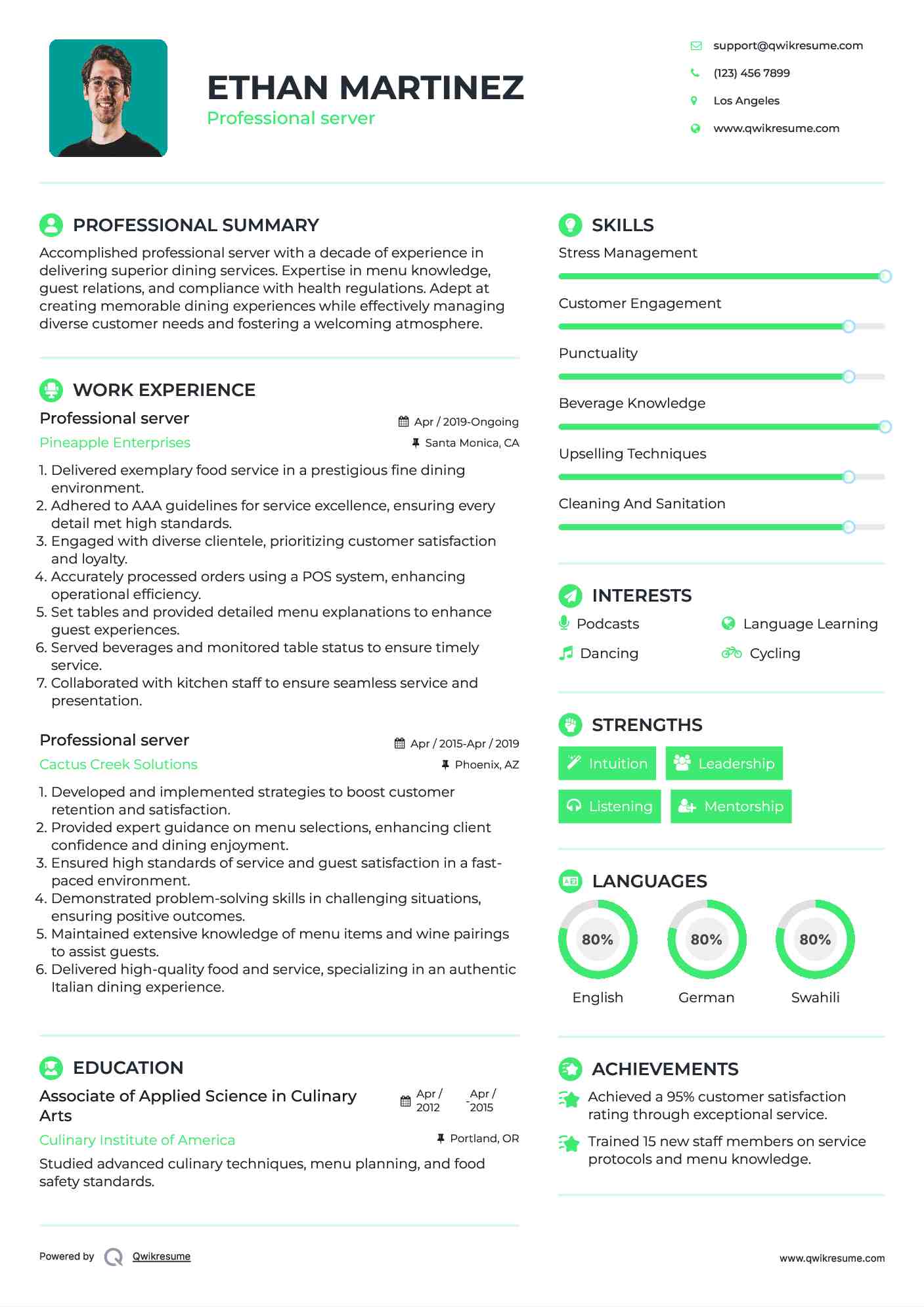 Professional server Resume Sample