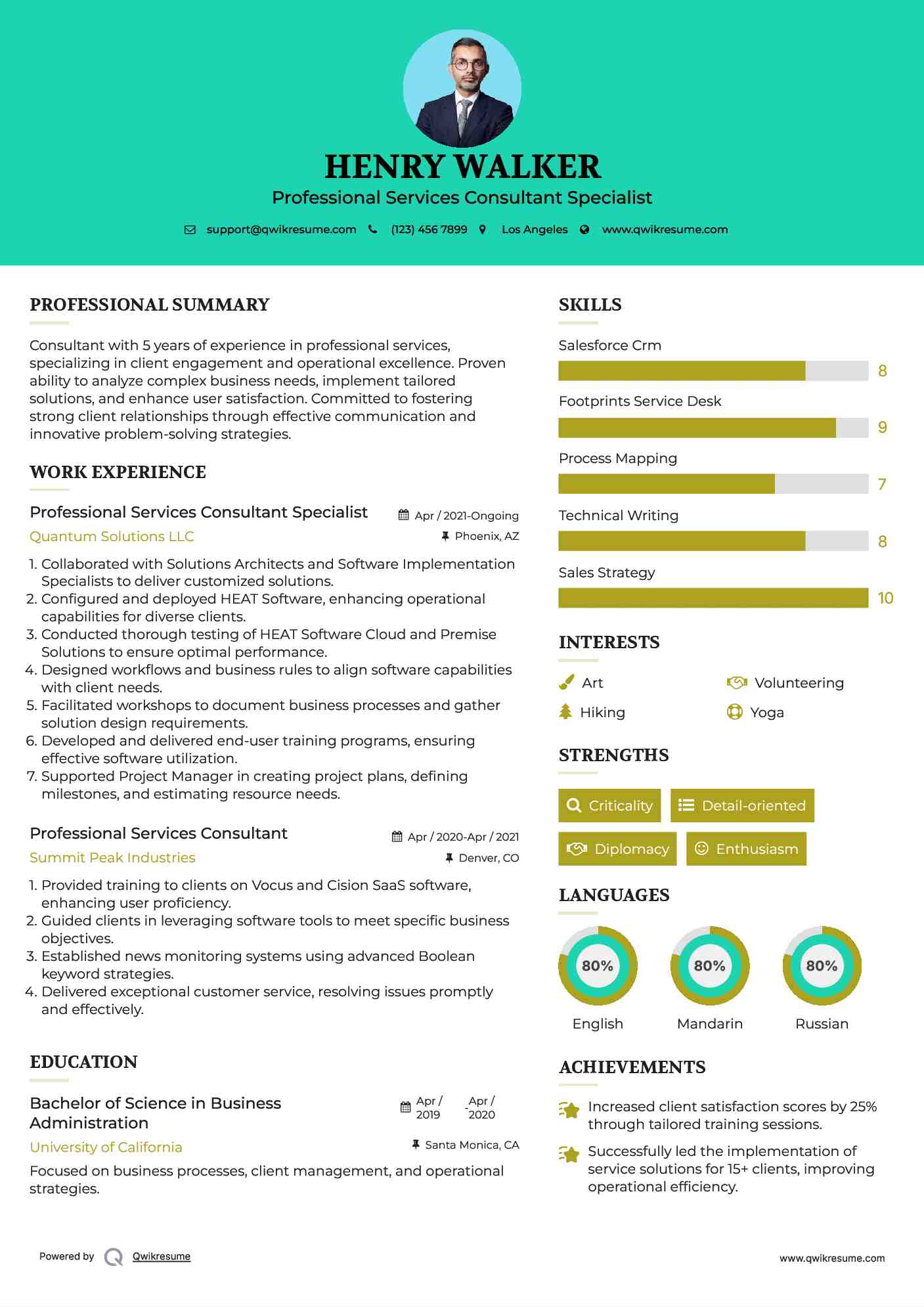 Professional Services Consultant Specialist Resume Model