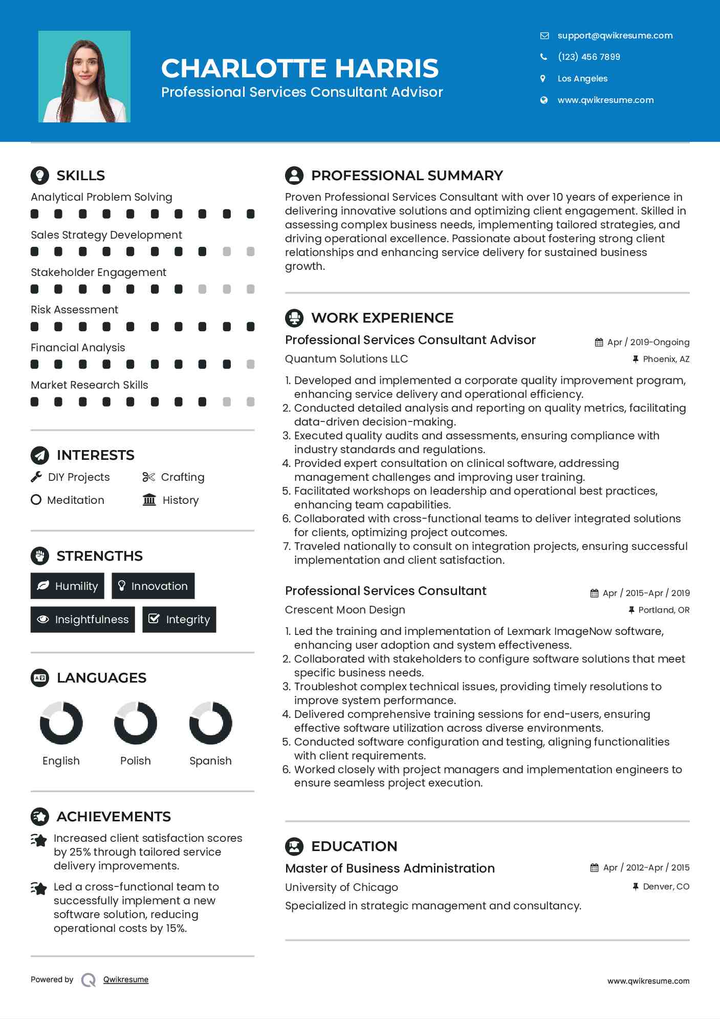 Professional Services Consultant Advisor Resume Model