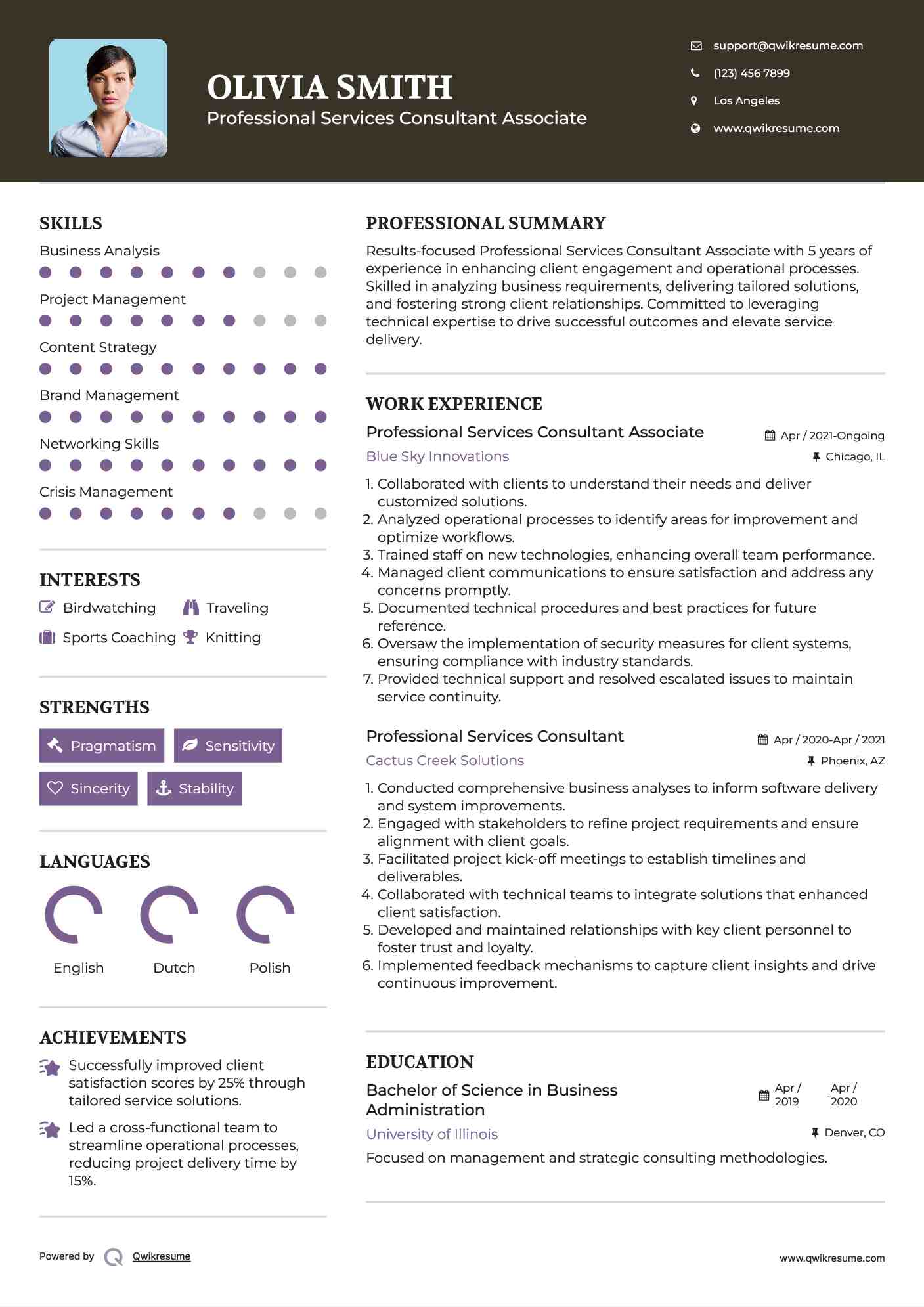Professional Services Consultant Associate Resume Template