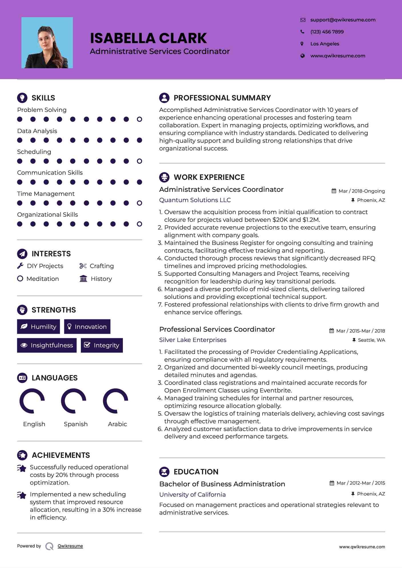 Administrative Services Coordinator Resume Example