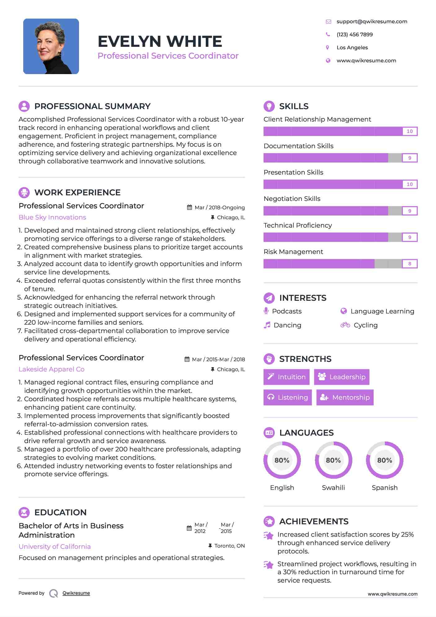 Professional Services Coordinator Resume Format