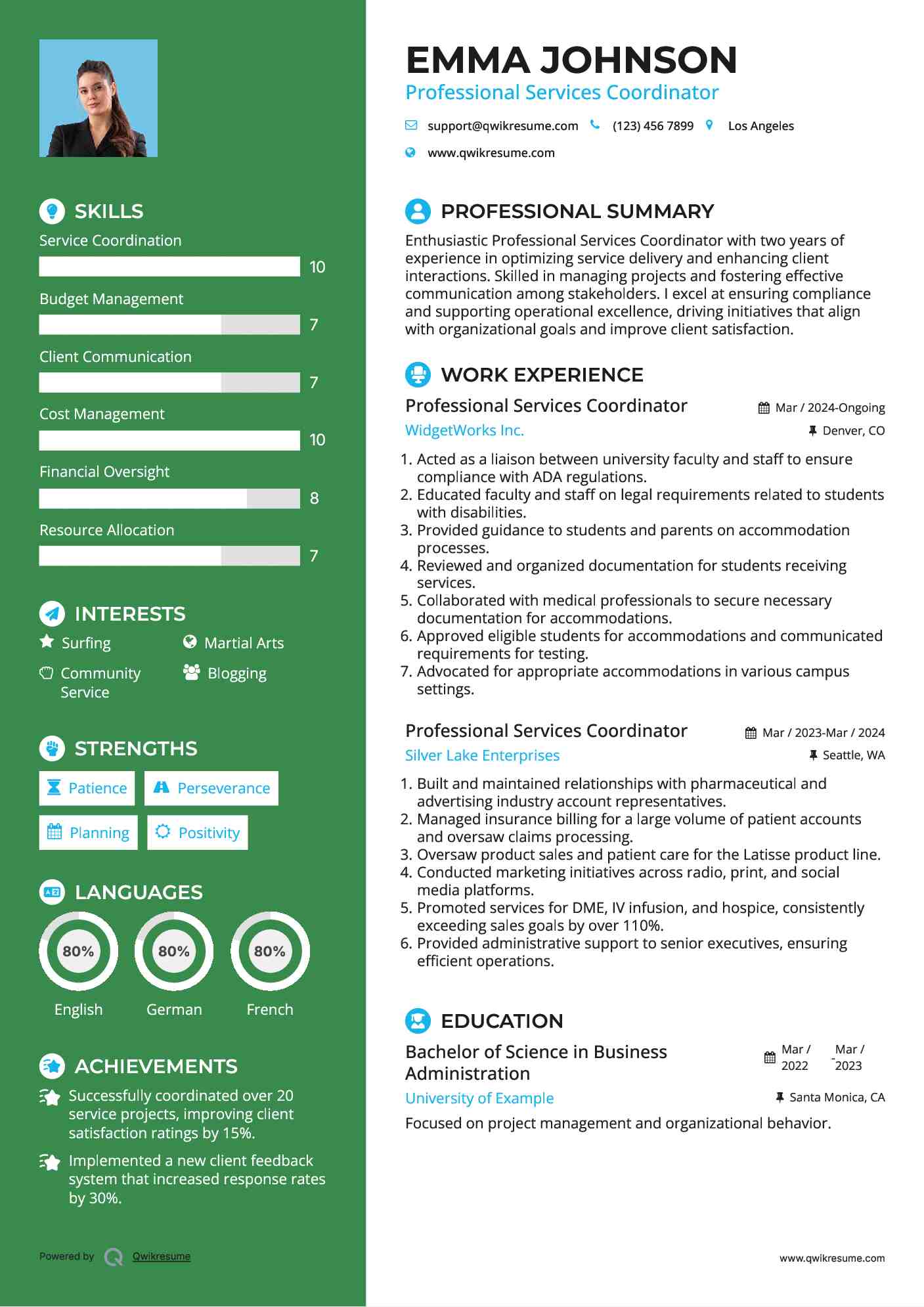 Professional Services Coordinator Resume Model