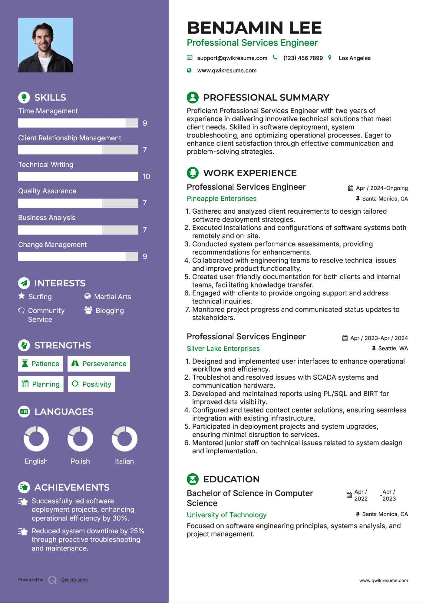 Professional Services Engineer Resume Example