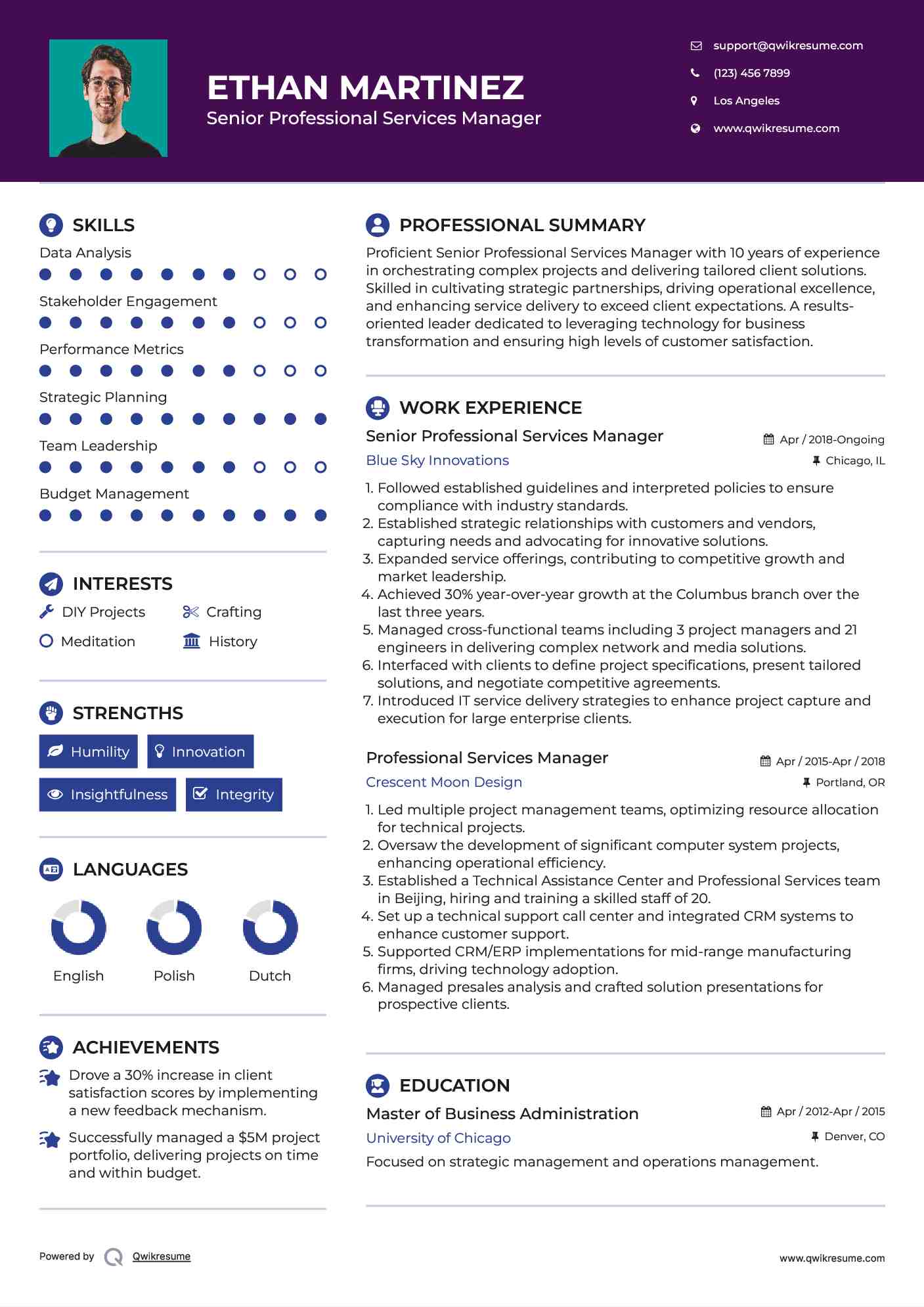 Senior Professional Services Manager Resume Template