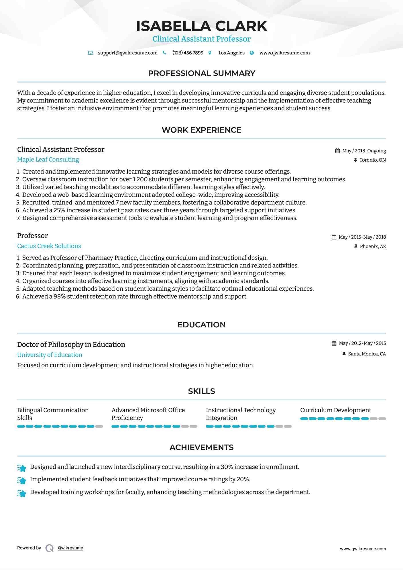 Clinical Assistant Professor Resume Template