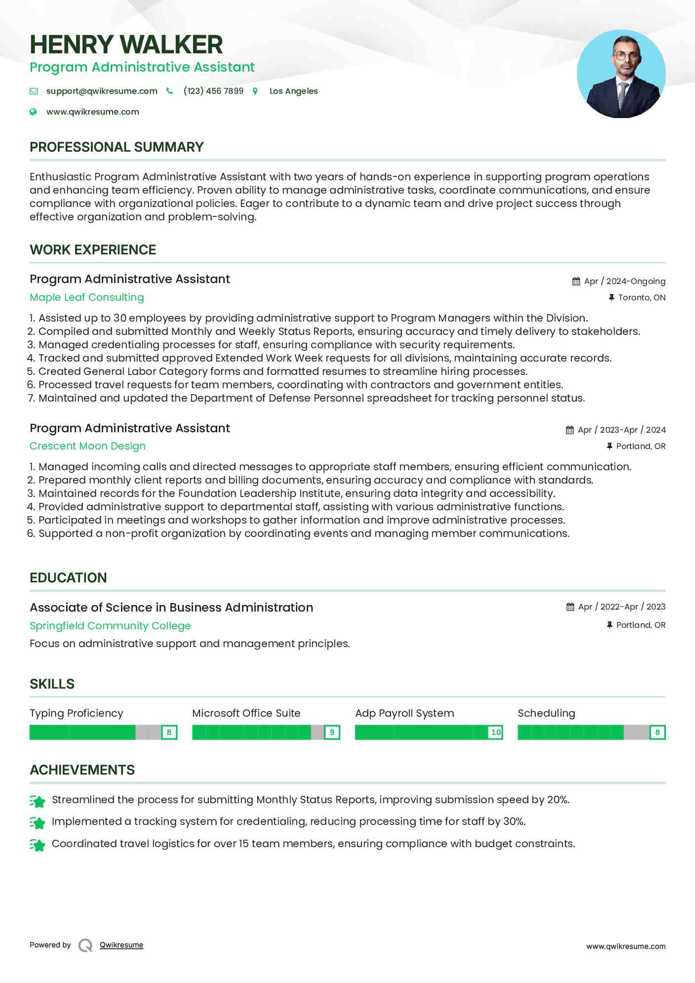 Program Administrative Assistant Resume Sample