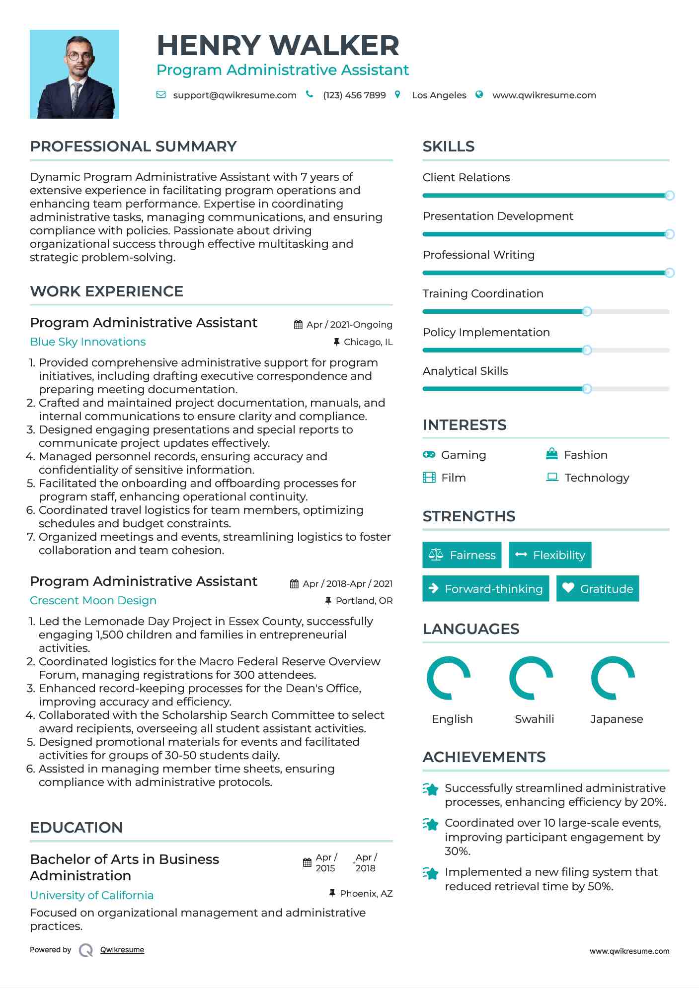 Program Administrative Assistant Resume Sample