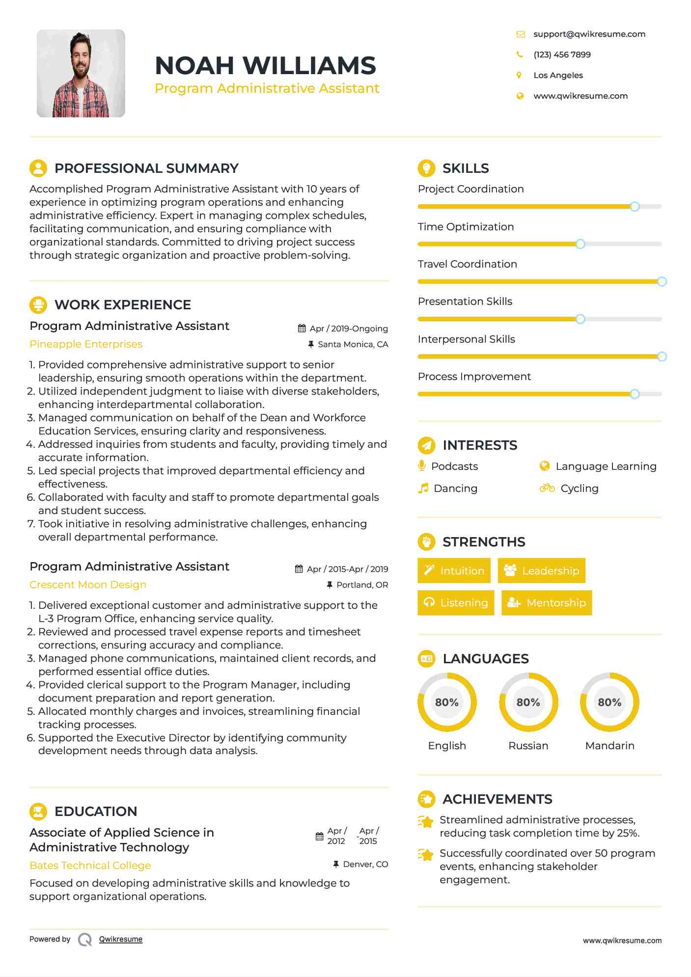 Program Administrative Assistant Resume Sample