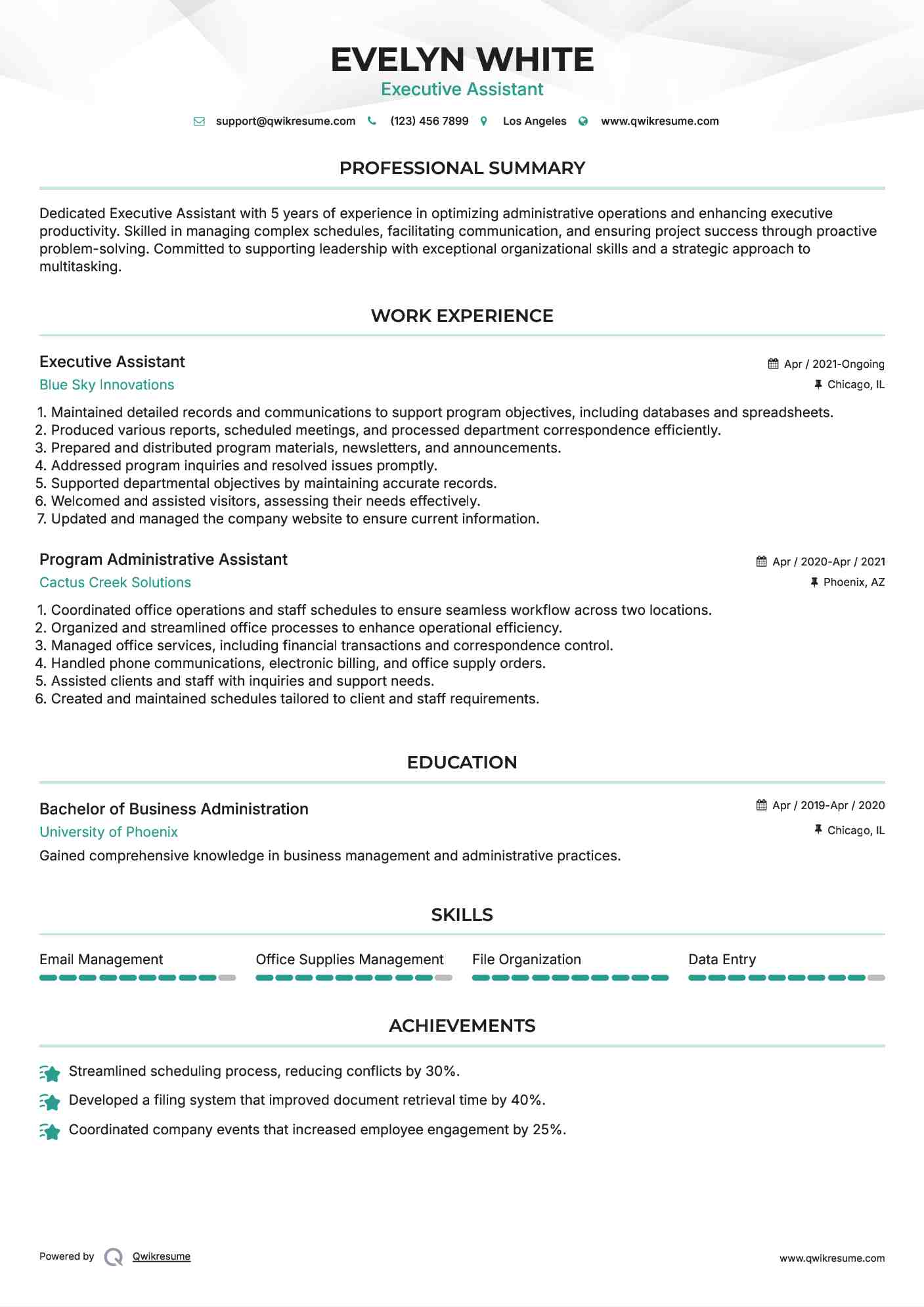 Executive Assistant Resume Model