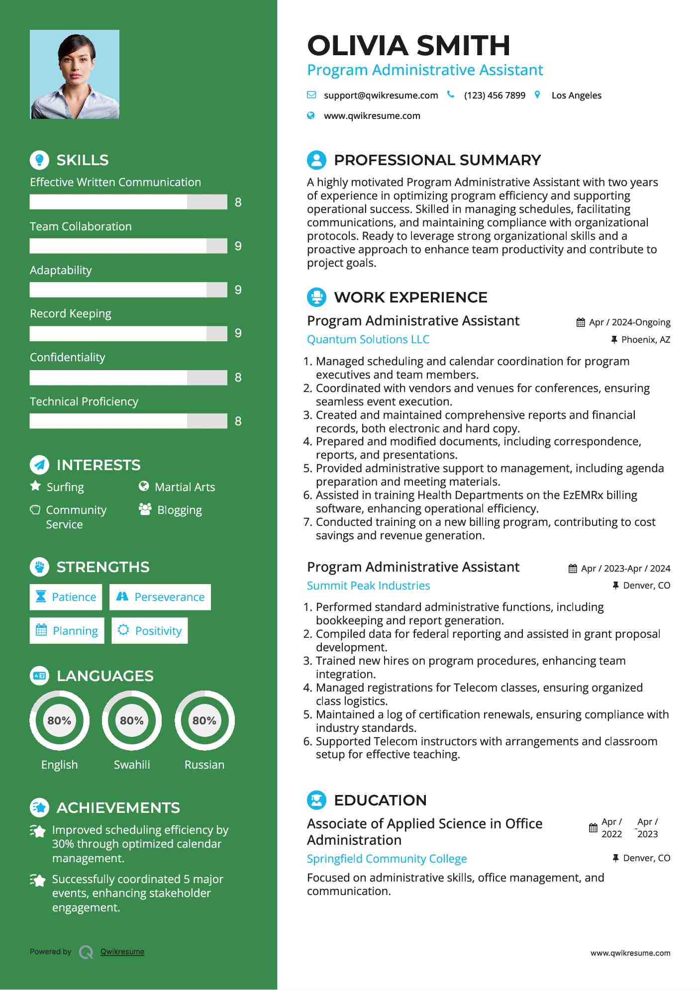 Program Administrative Assistant Resume Model