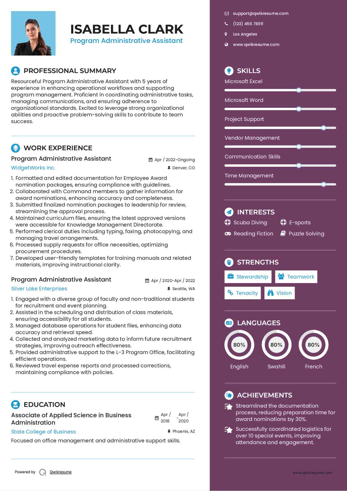 Program Administrative Assistant Resume Format