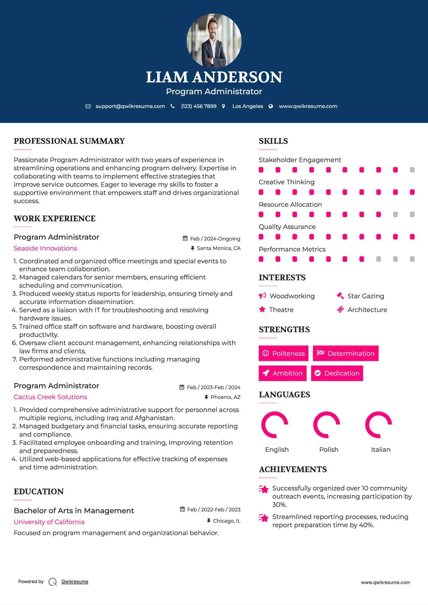 Program Administrator Resume Model