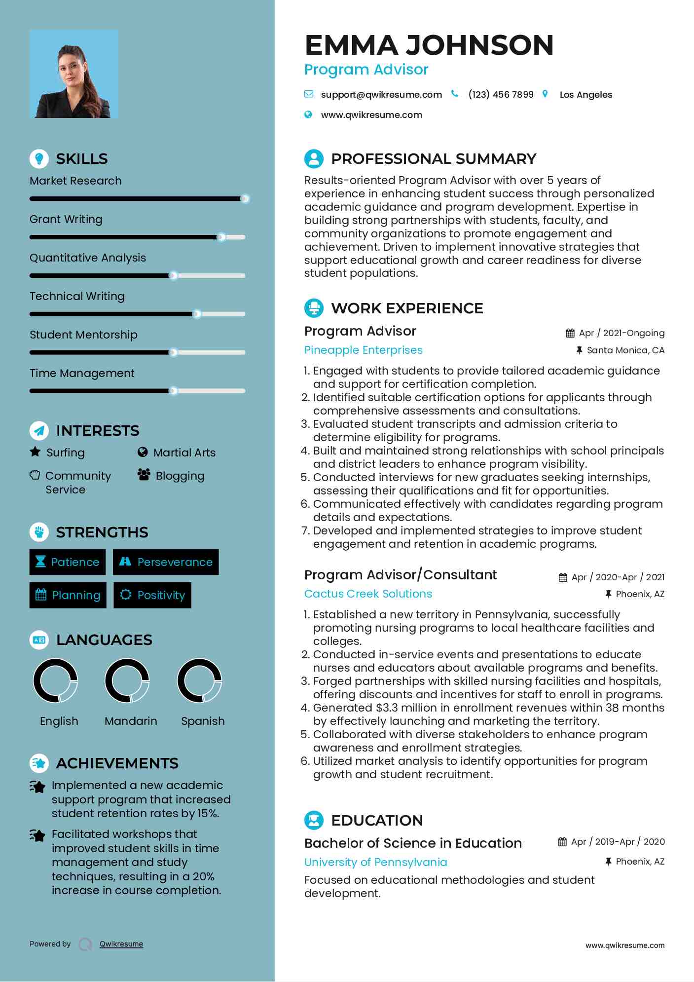 Program Advisor Resume Samples | QwikResume
