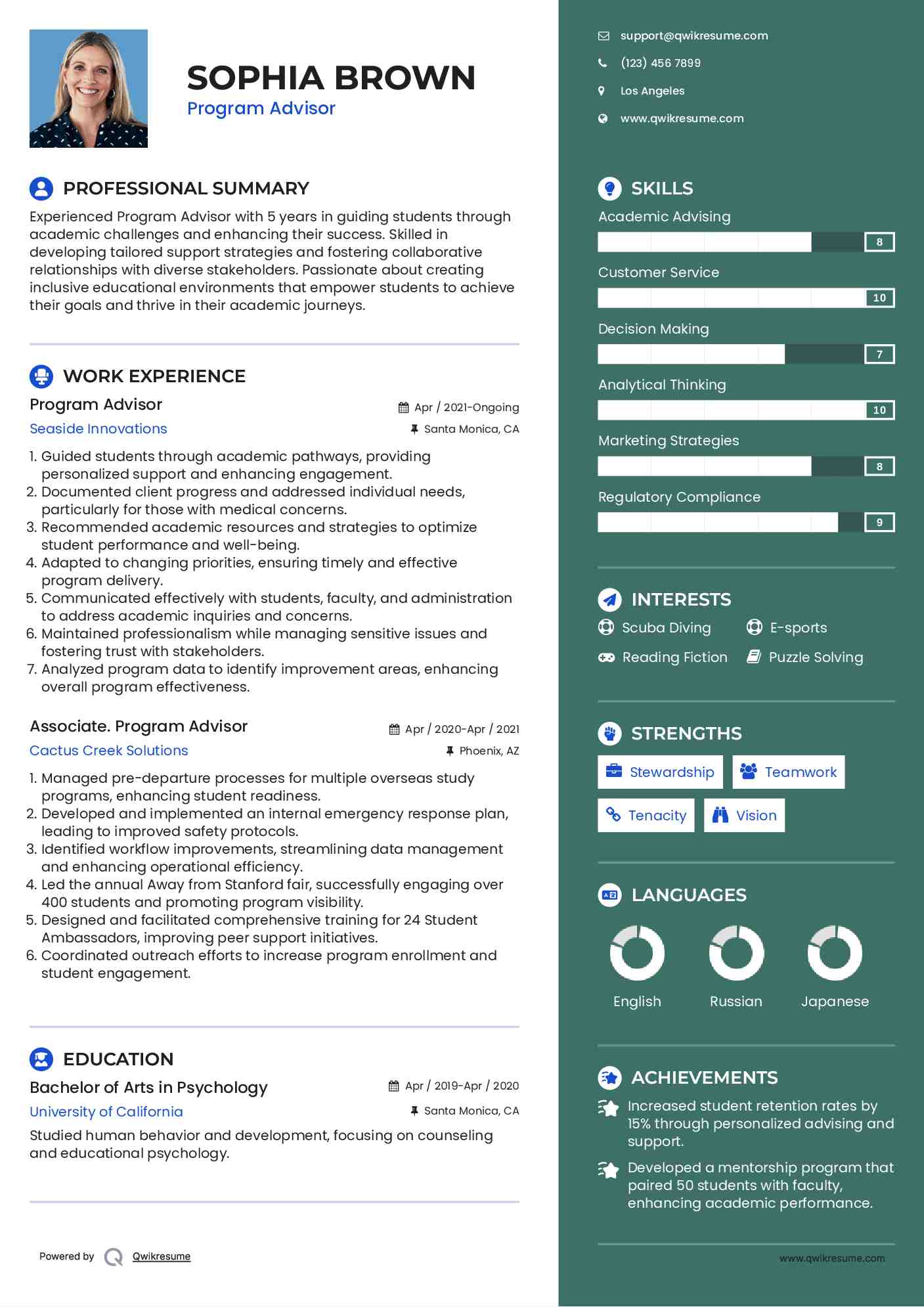 Program Advisor Resume Model