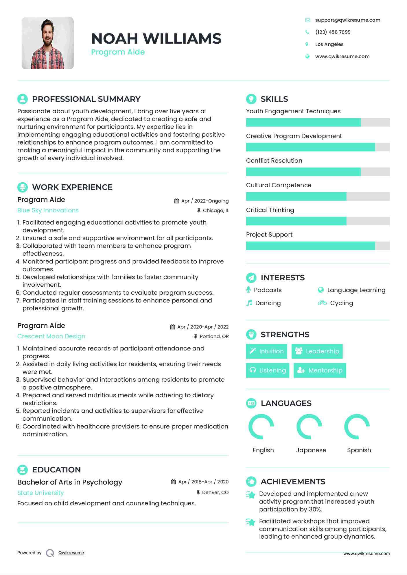 Program Aide Resume Model