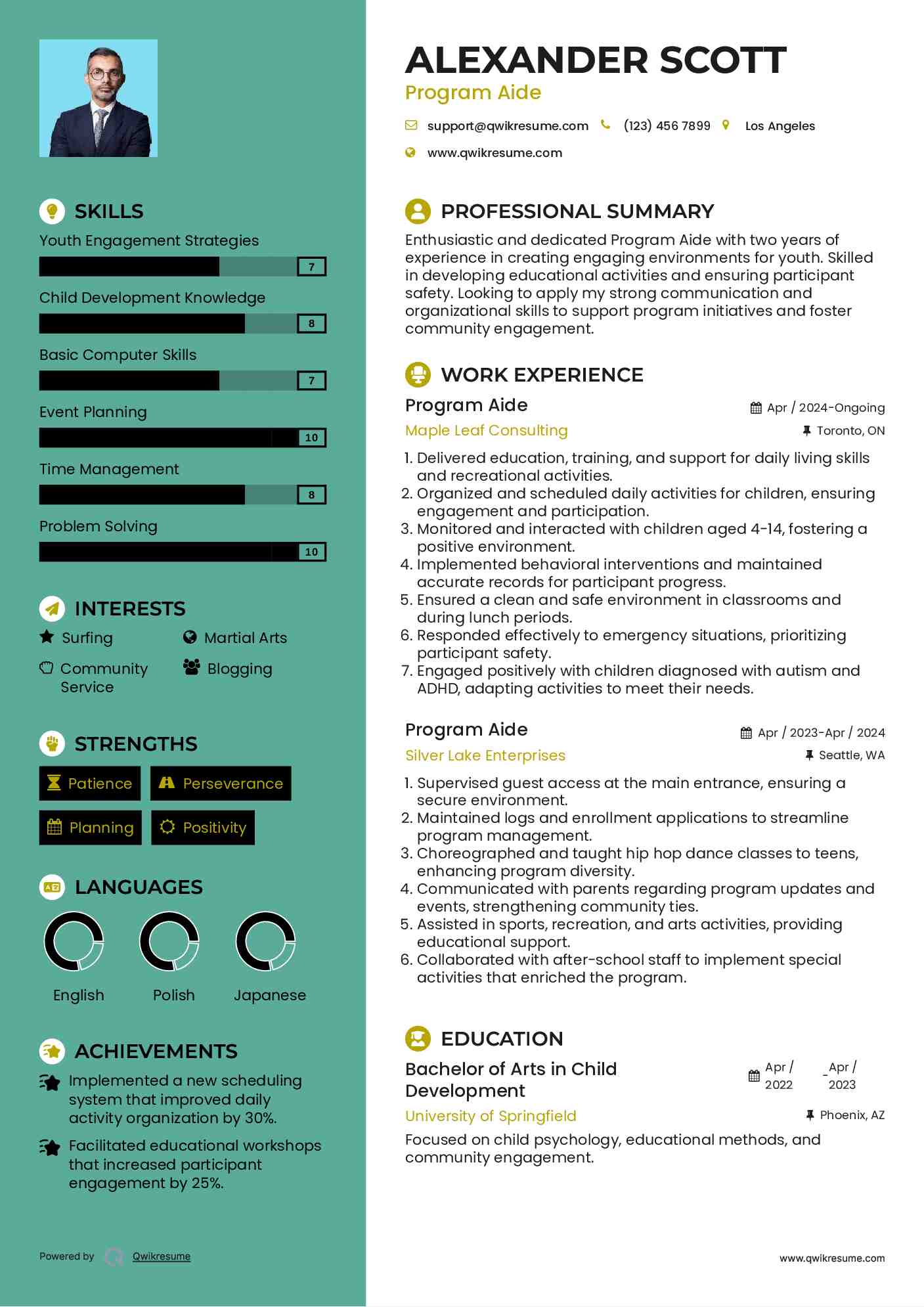 Program Aide Resume Model