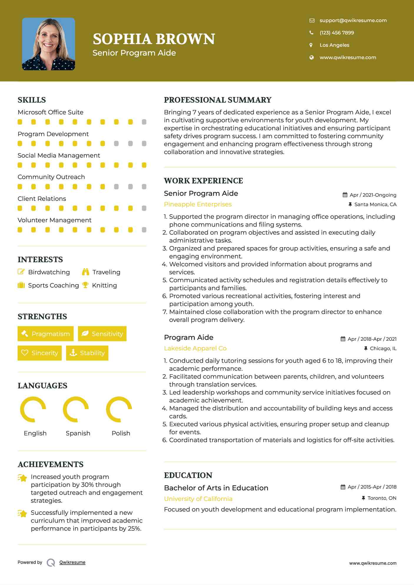 Senior Program Aide Resume Model