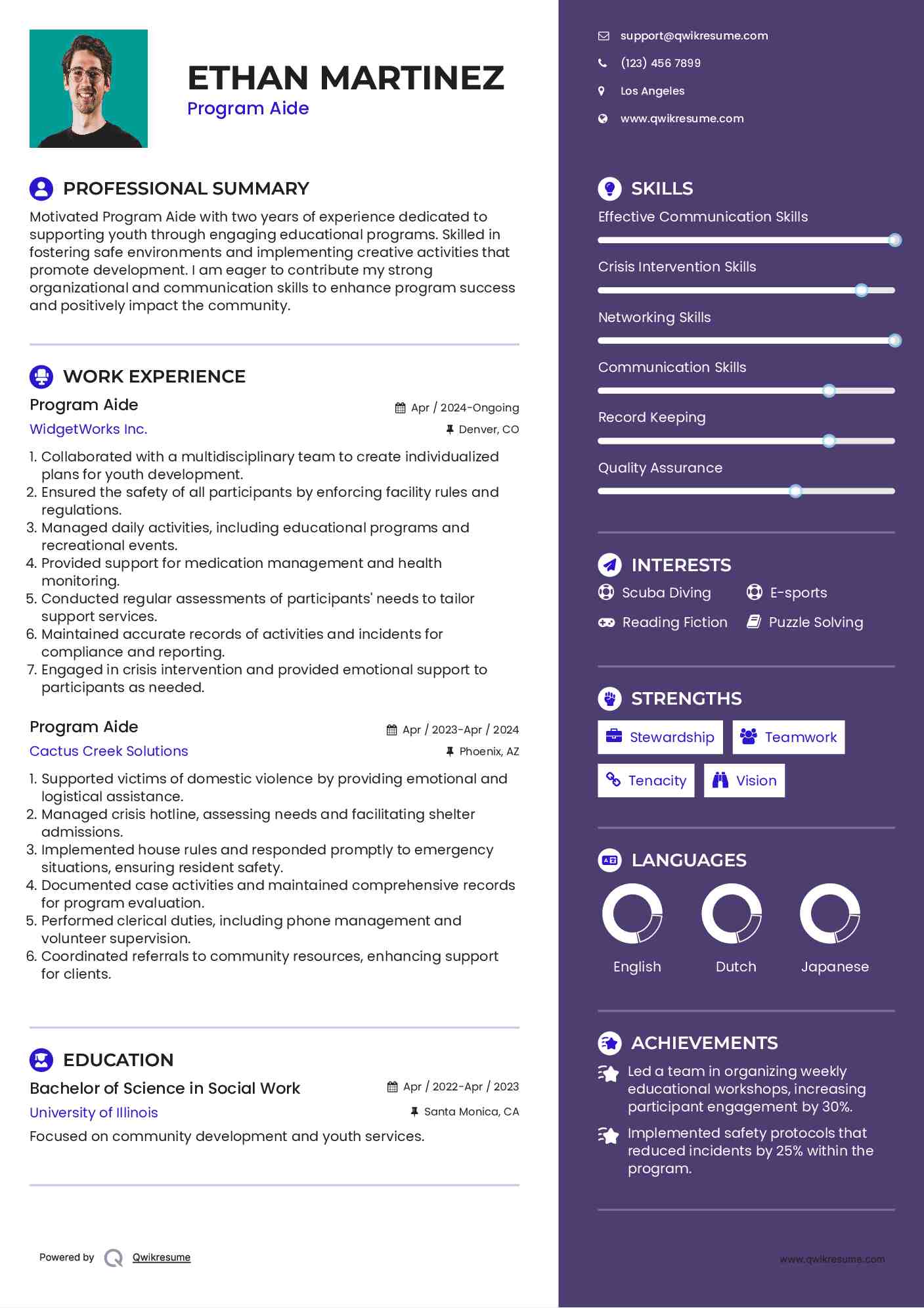 Program Aide Resume Example